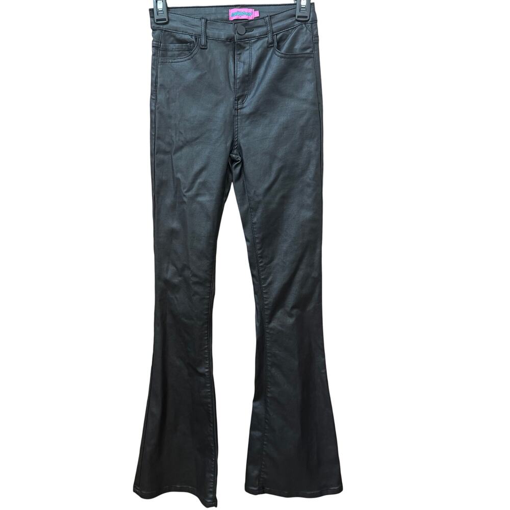 Edikted Wide Leg Flare Faux Leather Black Pants Size Small